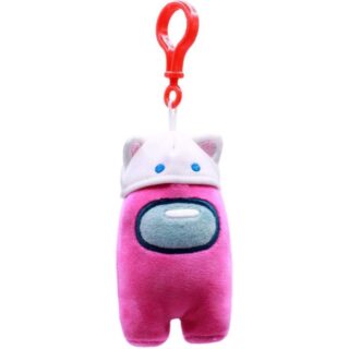 Jucărie de pluș Among Us fucsia, 11 cm, vedere din față, cu breloc vizibil